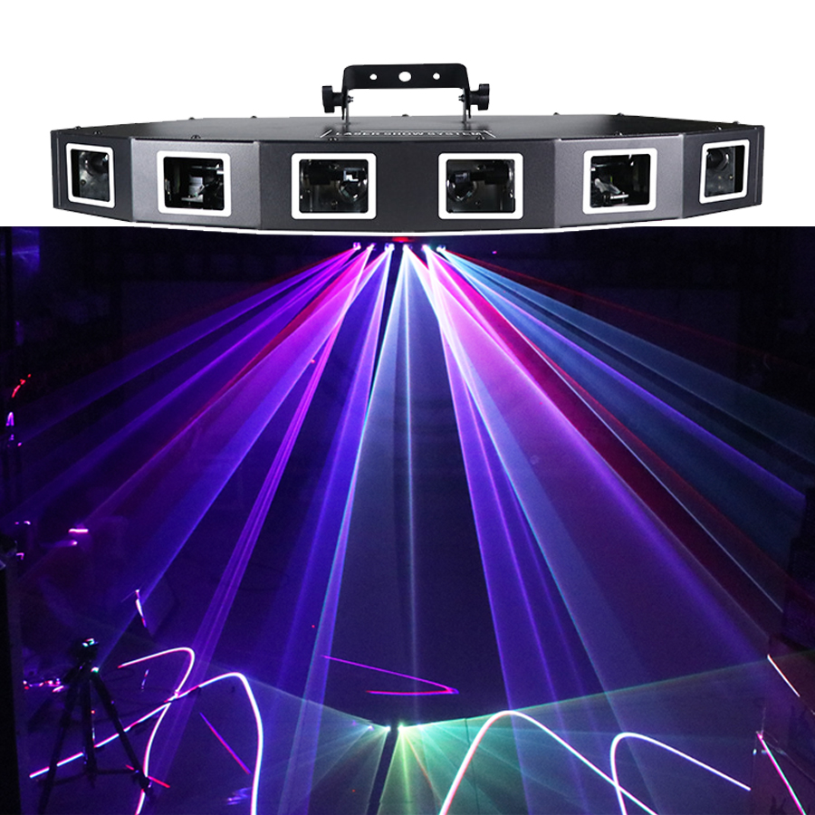 Industrial Laser Projector - DMXレーザー舞台照明プロジェクター、RGBビーム、ディスコショー、パーティー照明、6レンズ