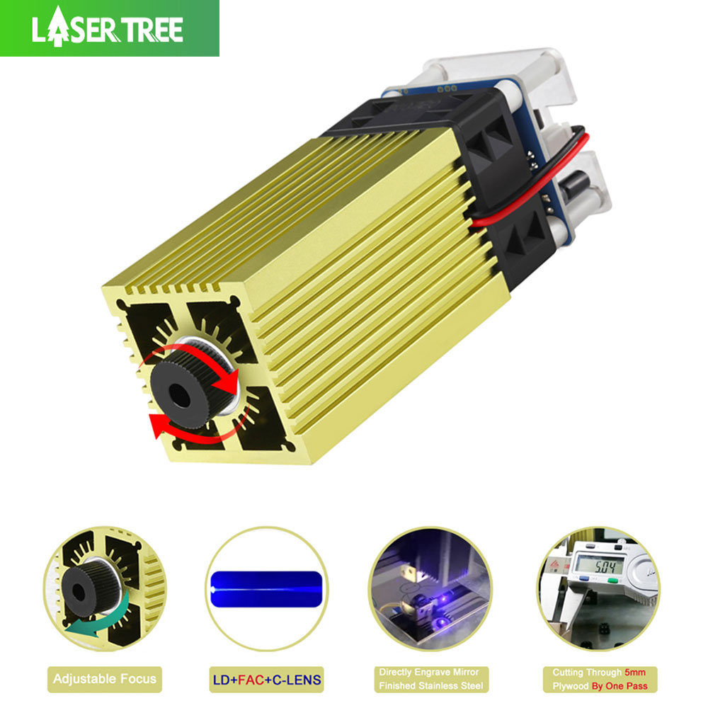 Industrial Laser Blasting - レーザーツリーフォーカス調整可能なブルーレーザーモジュール、レーザー切断用CNCヘッド、彫刻機、木材工具、4w、5w、12v