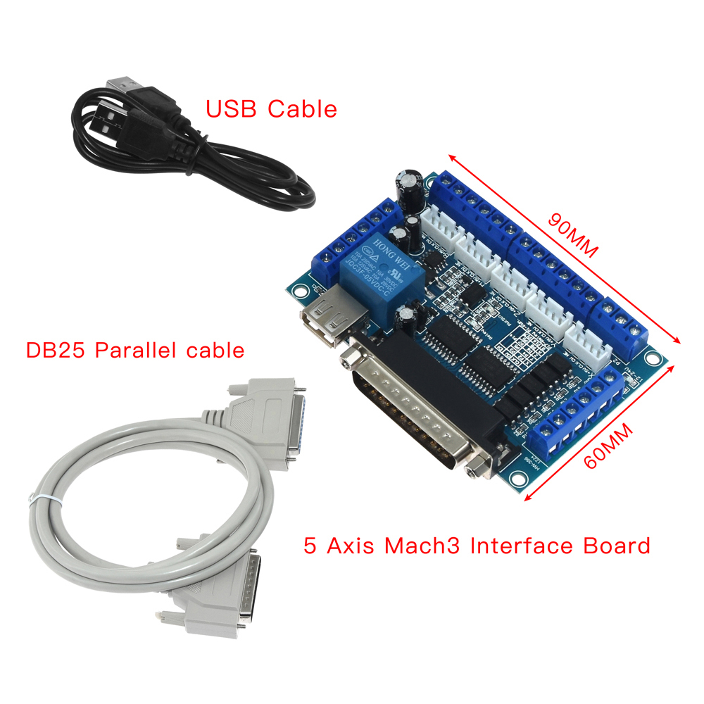 Breakout Board Mach3 - 5軸cnc mach3コントローラー、USB、db25ケーブル、光カプラー、Nema17ステッピングモーターコントローラー用