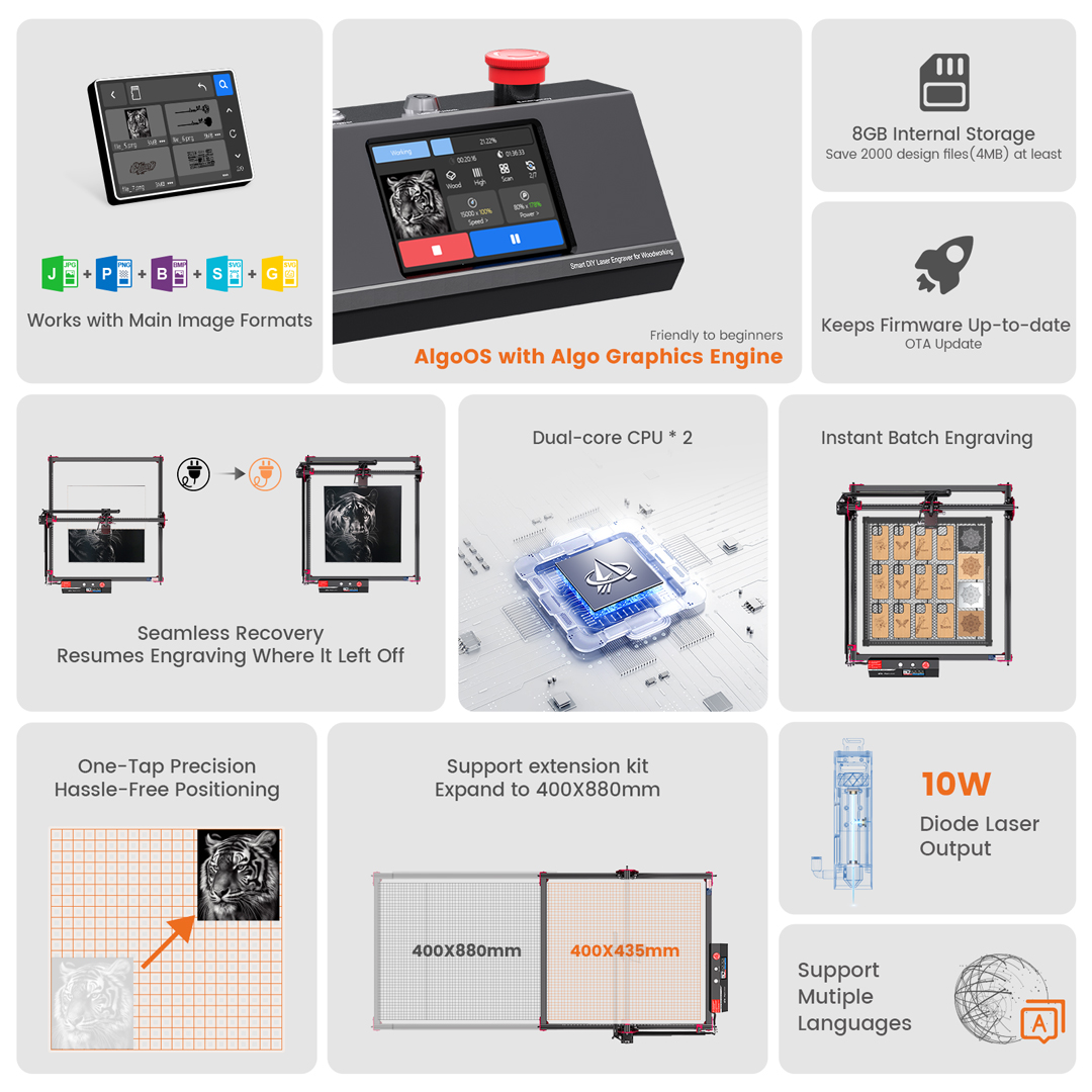 Algoos-スマートハイパワーレーザー彫刻機,DIYキット - Industrial Laser Blasting のレビューと価格