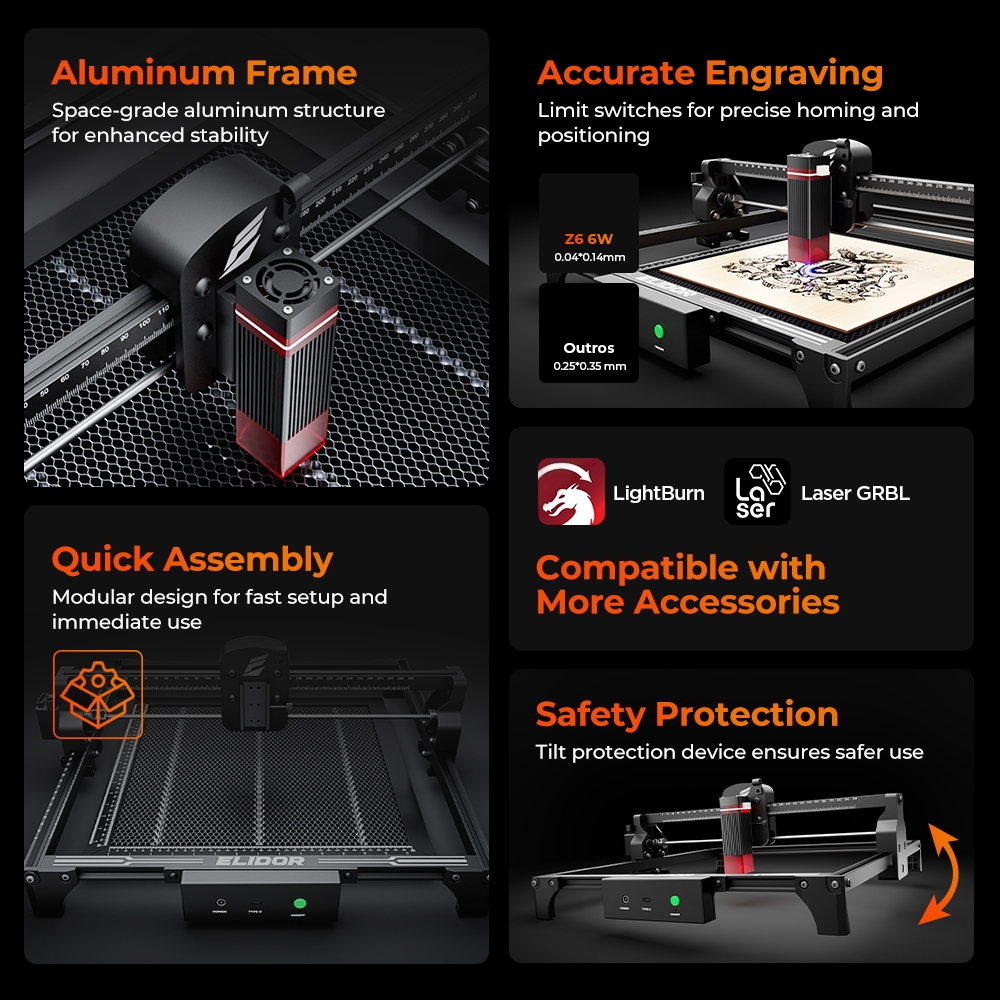ELIDOR Z6 6W レーザー彫刻機・切断機 CNC ダ - Industrial Laser Blasting のレビューと価格